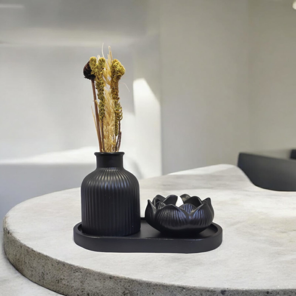 3 pcs minimal decor (1 mini vase+1 lotus jar+ovel tray)best for home decor