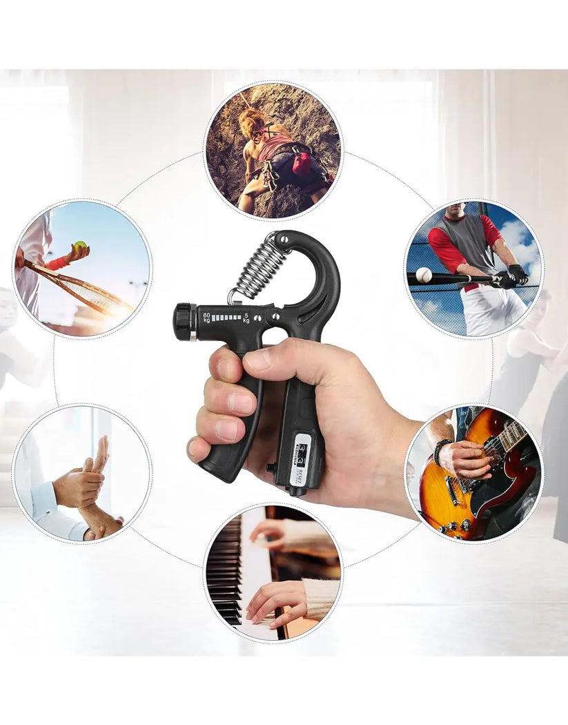 Hand Gripper Adjustable 5–60KG with Counter Grip Strengthener Heavy Duty Forearm Wrist Exerciser Gym Trainer Non-Slip Handle R-Shape Fitness Equipment for Home & Gym