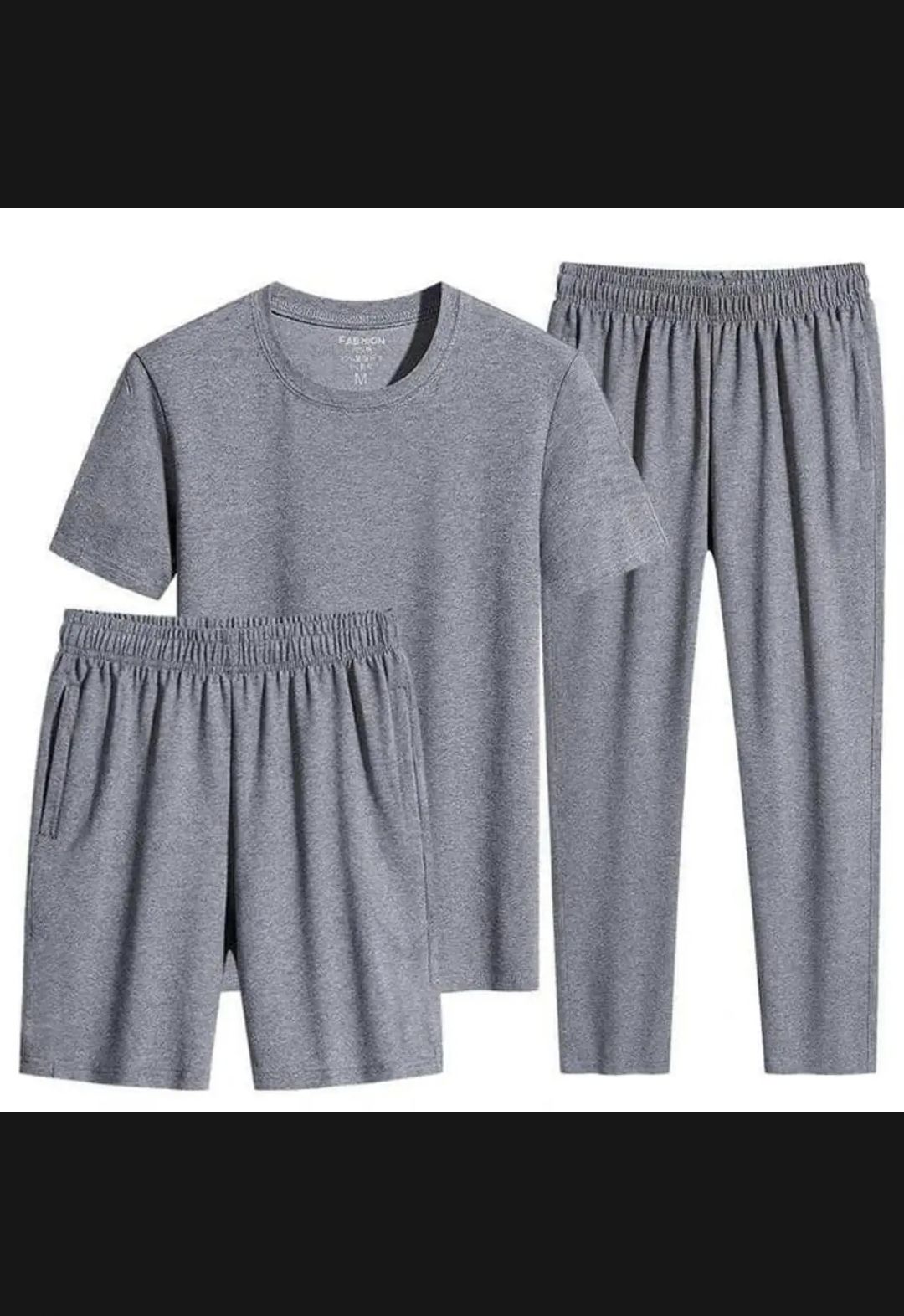 Pack Of 3 Summer Collection Tracksuit For Boy And Men , Terri And Jersey Fabric , Handwashable And Stretchable Material, Black And Grey Color 3 piece