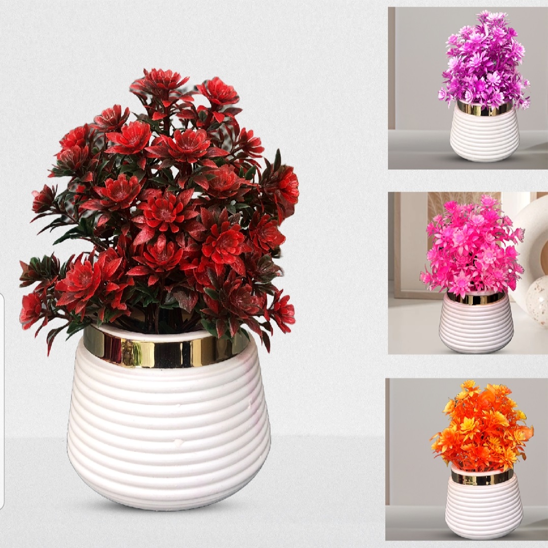 Artificial Plant leave with White Pot Decorative Flowers Plants best for Home and office Décor
