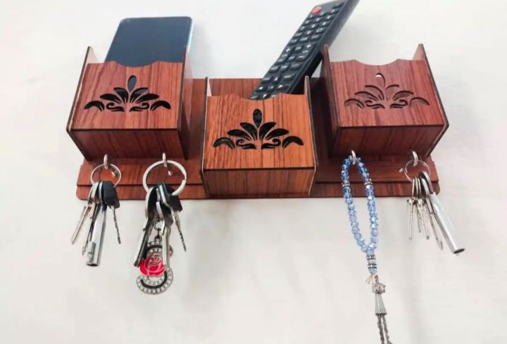 Wooden Wall Keychain holder and Mobile Phone holder wooden wall keychain and phone charging holder