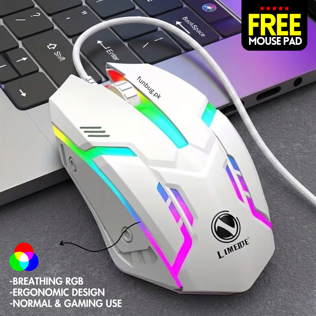 Ergonomic Wired Gaming Mouse with 7 RGB Breathing Lights, Long USB Cable for PC, Laptop, Mobile - High-Performance Mouse with Dpi Switching & Free MousePad