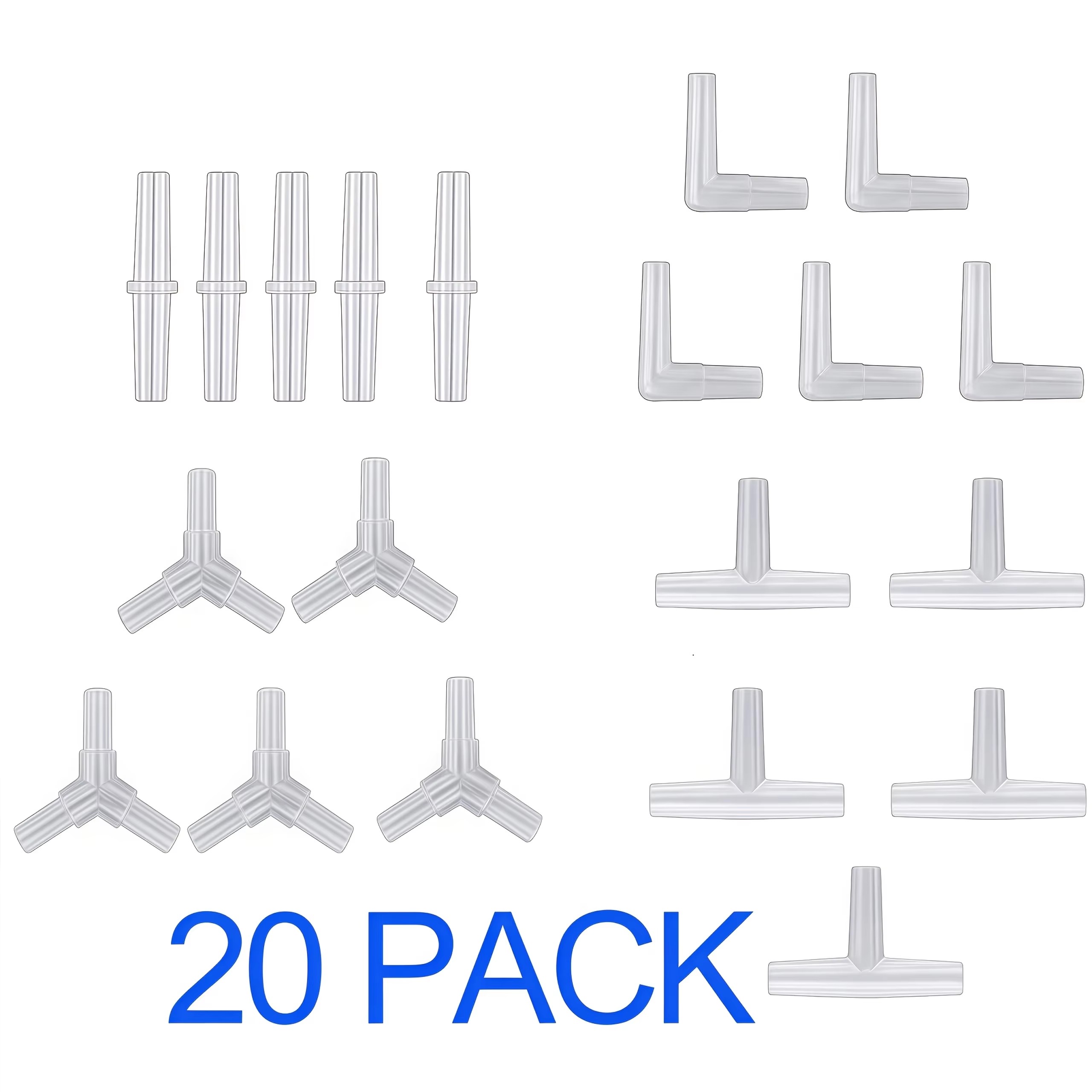 20/40 Pieces Aquarium Air Pump Connector Kit - Durable Plastic Airline Connectors, 4 Unique Designs for Fish Tank Oxygen Distrib