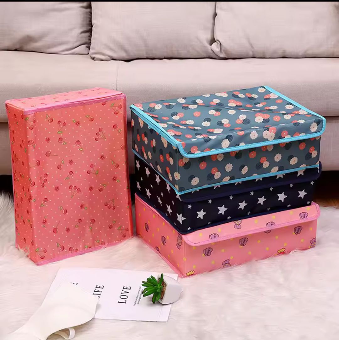 Foldable Star Print Bra Organizer Box – Multi-Compartment Underwear & Socks Storage Box