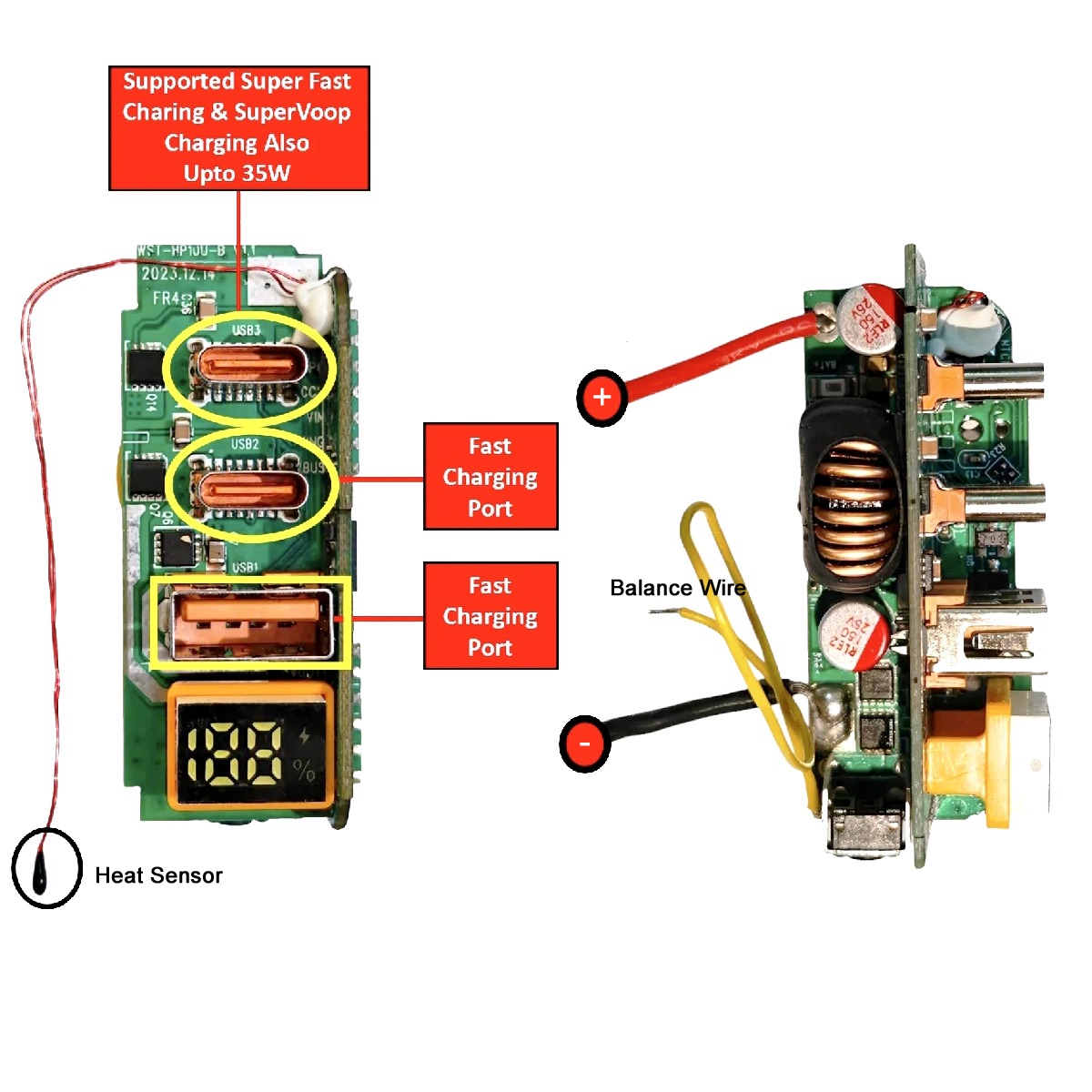 QC4.0 QC3.0 LED Dual USB 5V/9V/15V/20V 35 Watt Micro/Type-C USB Mobile Power Bank Module Temperature / Circuit Protection price in Pakistan