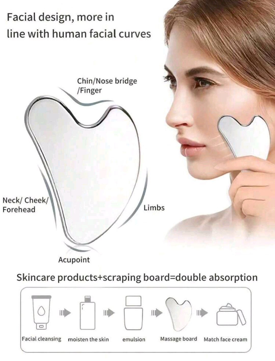Gua Sha | 1pc Stainless Steel Heart Shape Gua Sha Board – Facial Massage Tool for Face Lifting, Skin Tightening & Muscle Relaxation – Metal Gua Sha with Storage Bag