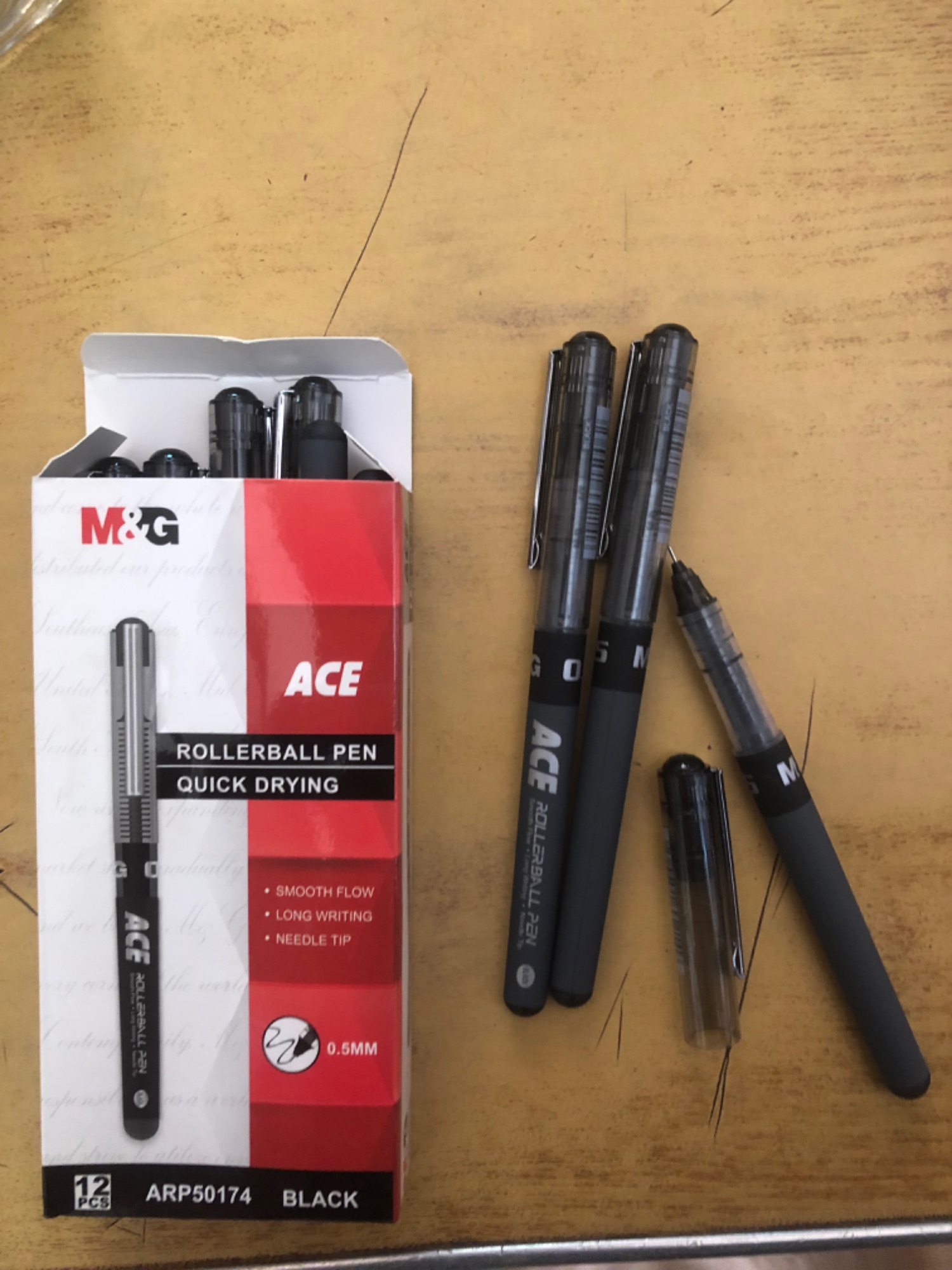 Ace Rollerball Pen 0.5mm Pack Of 6 Black