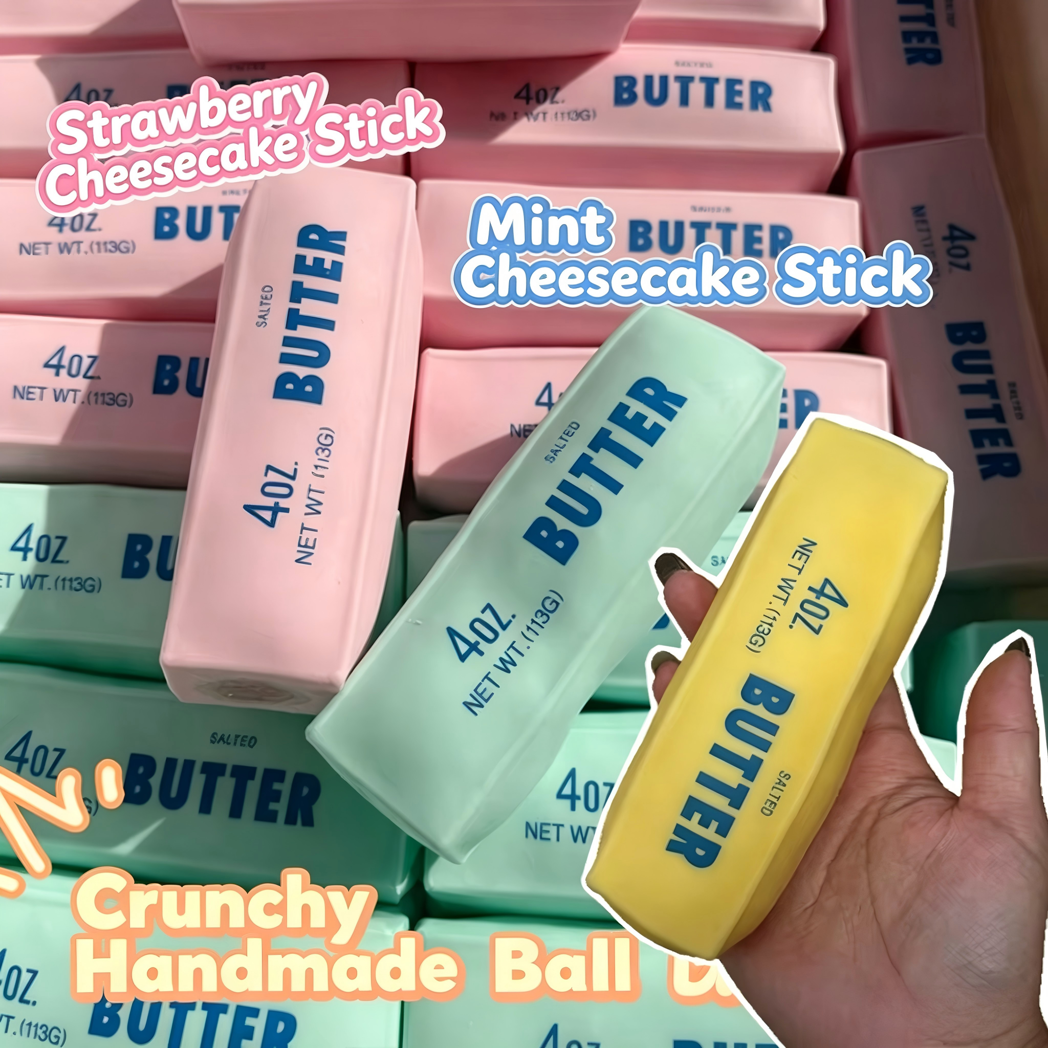 Butter Stick Squishy Stress Ball ADHD Fidget Toy Crunchy Squeeze Toy Round Blocks Filled ASMR Anti Stress Release Hand  Toy