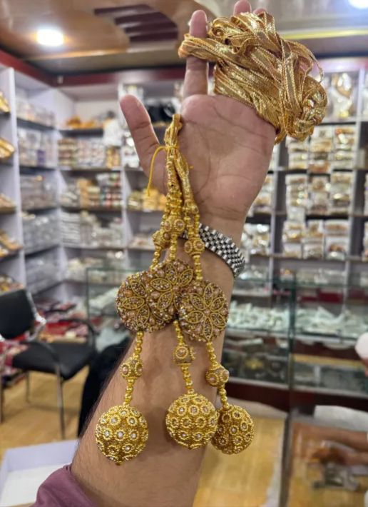Traditional Punjabi Paranda for Women - Premium Gold & Silver Gota Hair Tassel with Latkan, Jhumka & Mirror Work | Bridal Mehndi, Mayon, Wedding & Festive Hair Accessory Braiding Ponytail Dori (Pack of 1)