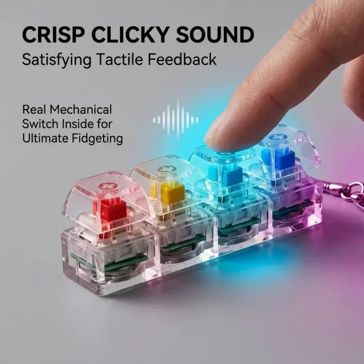 4PCS RGB Mechanical Keyboard Switch Keychain – Clicky Fidget Keychain | LED Light-Up Keyboard Switch Tester | Portable Gaming Keyring Gift