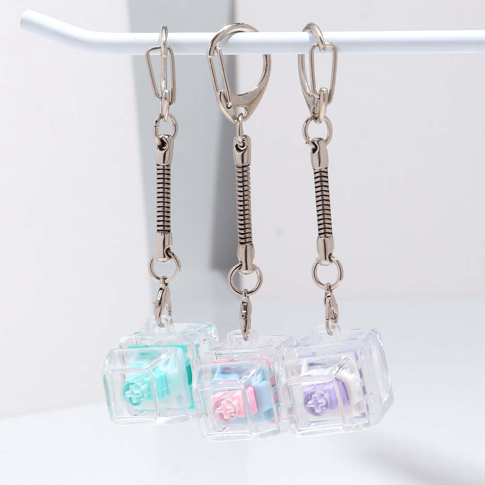 Keyboard Fidget Toys Crystal Keycap Keychain No Light Stress Relief Fingertip Gadget Decompression Toys Clicker Fidget Toy