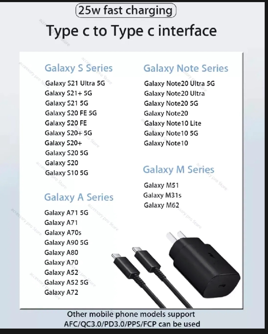Samsung 25W with original cable Usb Type C Fast Charger Pd Wall Power Adapter Samsung 25W Fast Charger with Type C to Type C Cable Pd Charger For all Mobile Phone