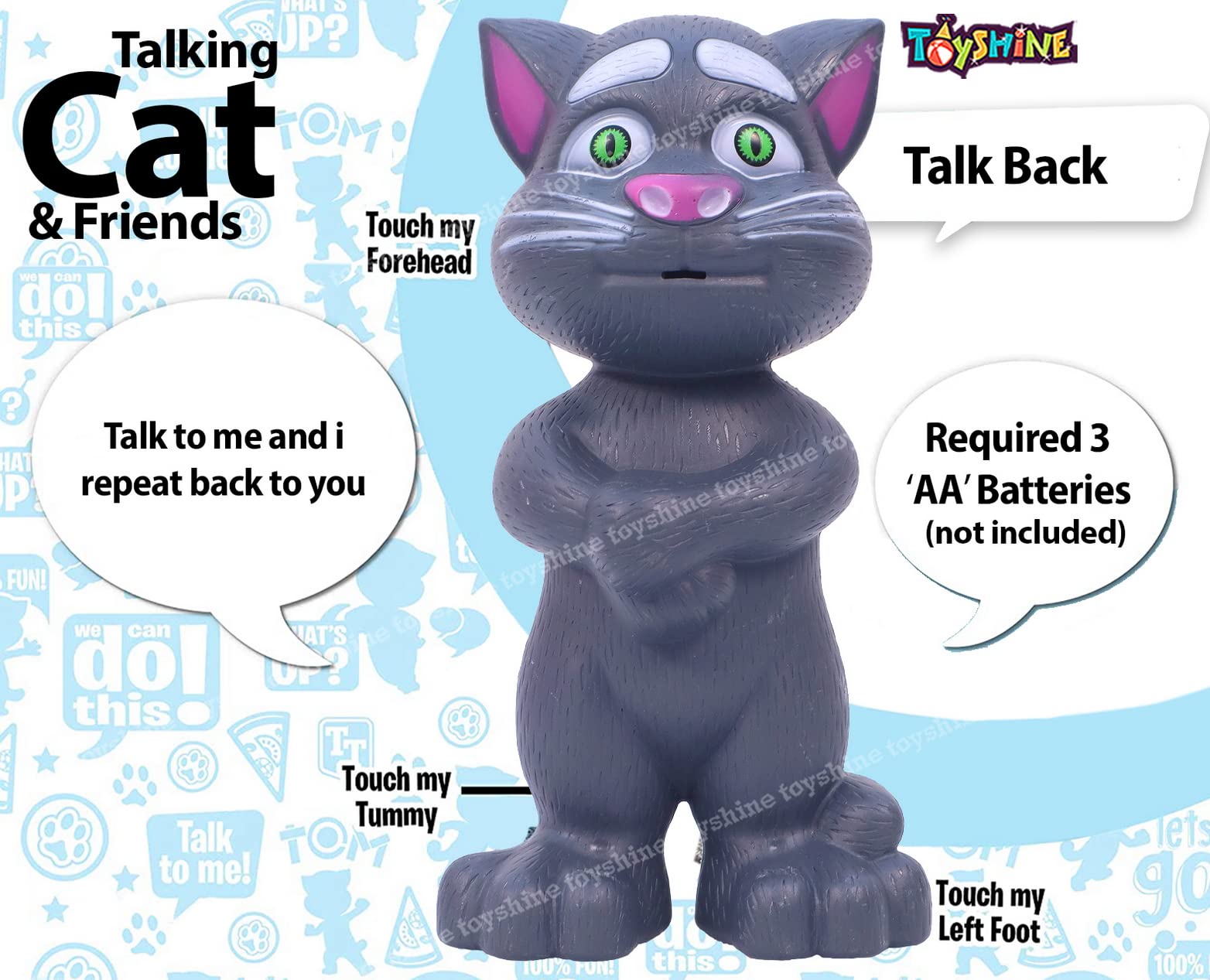 Mimicing Repeat What You Say Talking Cat with Stories and Songs, Touch Functions and Music, Funny Toy for Kids Birthday Girls Boys Kids Toddler 2 3 4 5 Year Old- GREY