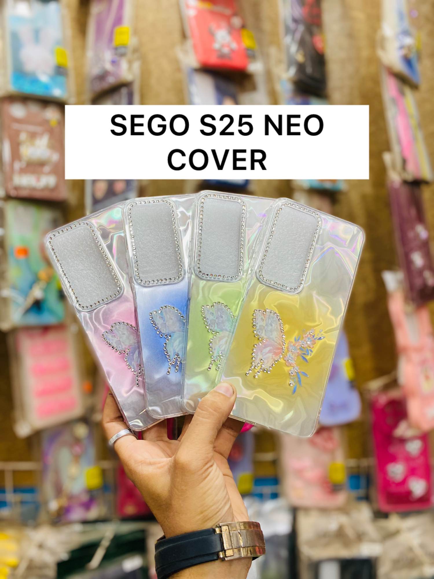 SEGO S25 Neo Back Cover Case – Premium Diamond Rhinestone Design, Stylish Transparent Holographic Protective Mobile Cover