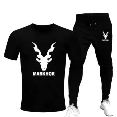 Markhor printed gym wear round neck tshirt + trouser soft and comfy tracksuit for men -yellow