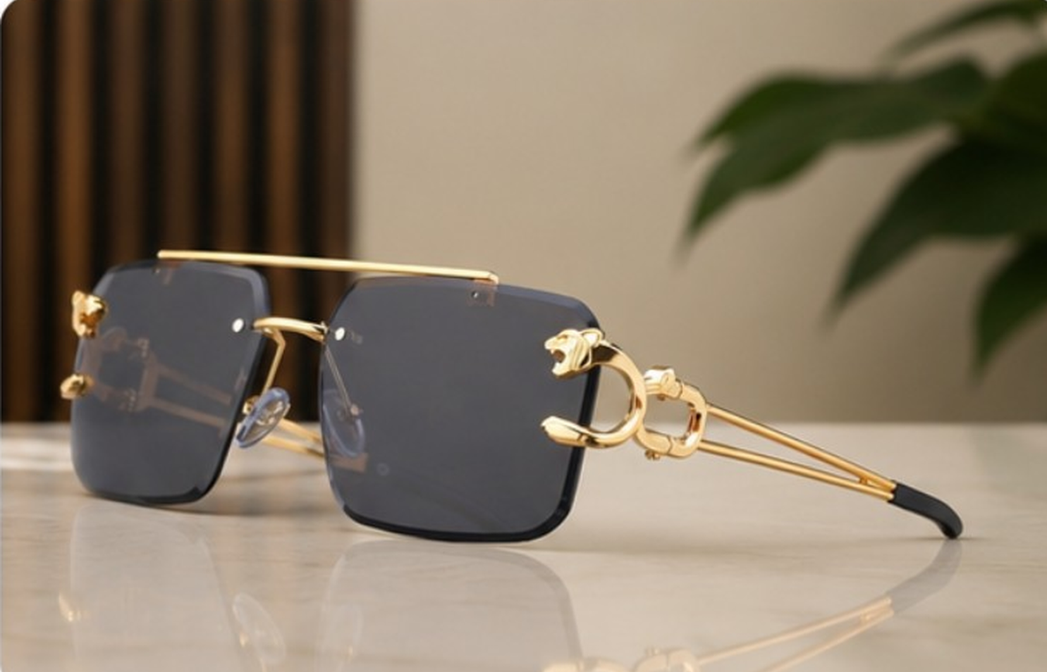 Fashion Leopard Rimless Sunglasses Double Bridges Gradient Ocean Film Shades UV400