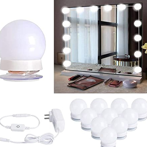 Hollywood Style Led Vanity Mirror Lights Kit - Vanity Lights Have 10 Dimmable Light Bulbs for Makeup Dressing Table and Power Supply Plug in Lighting Fixture Strip, White (No Mirror Included)