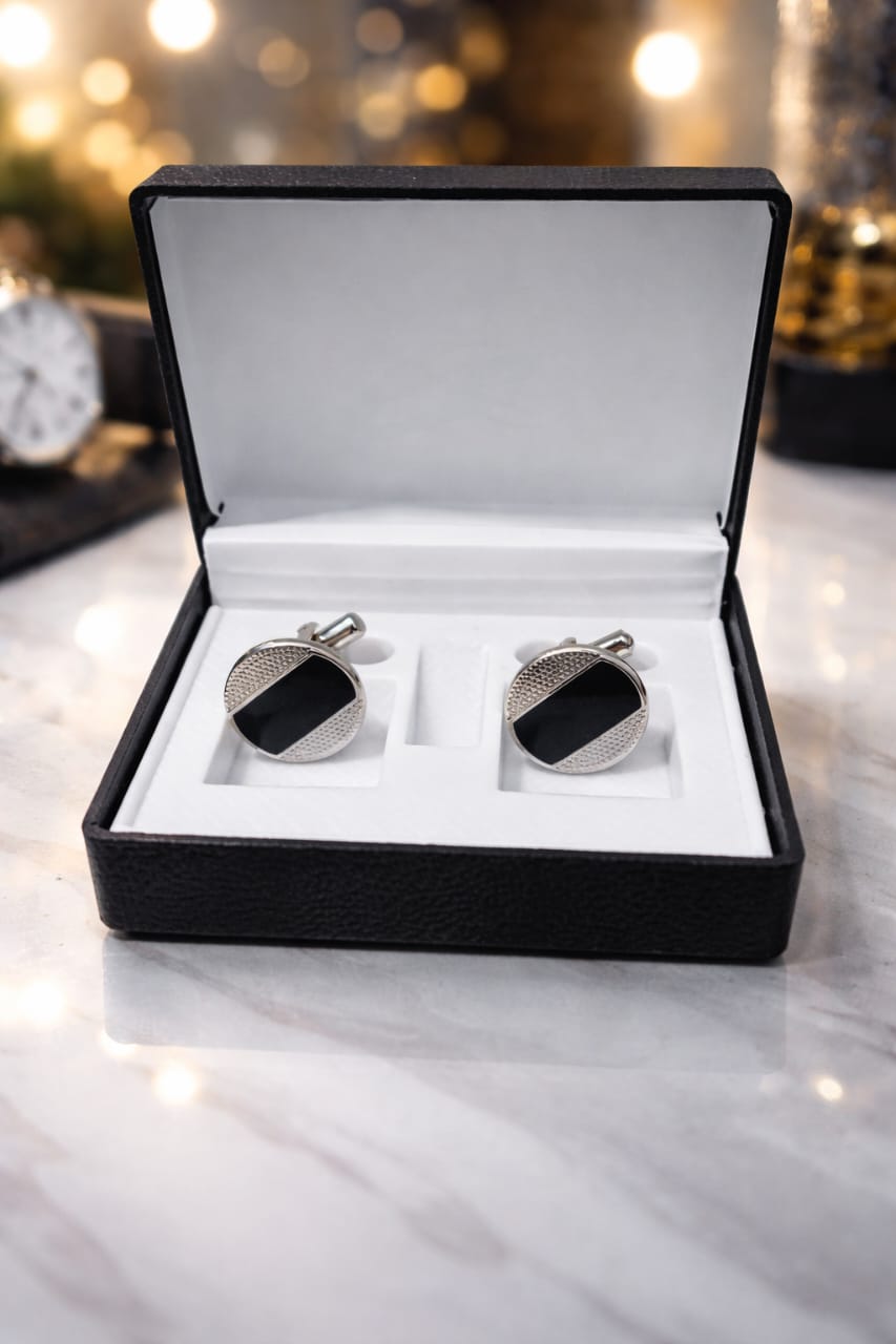 Cufflinks for Men | Plain Black Round Cufflinks