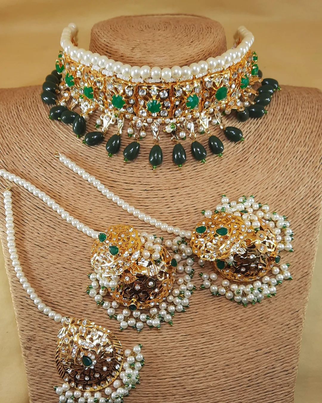 Green Hyderabadi Choker Necklace Jadau Choker Set Green Emerald Color
