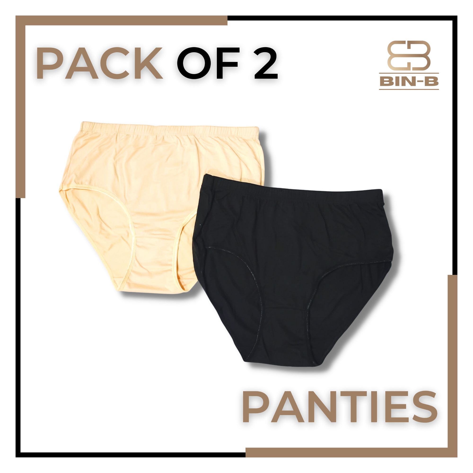 BIN-B Pack of 2 Soft Cotton Jersey Underwear Panties for Girls Women| Black Skin Color