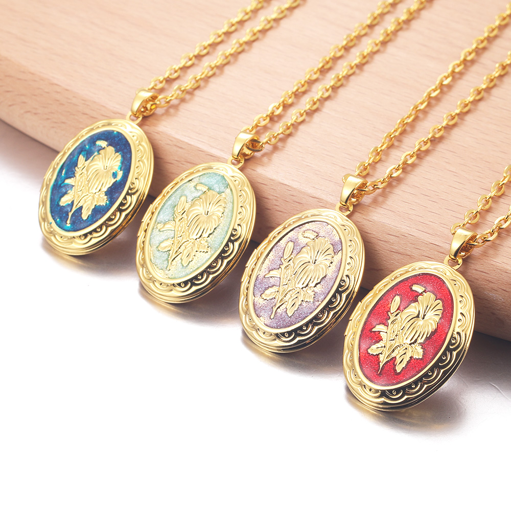 Golden Locket Pendant Mood Necklace Emotion Women Men Lovers Photo Frame Box Choker Necklaces Fashion Love Enamel Jewelry