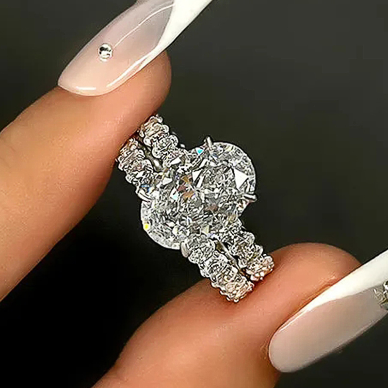 Huitan Sparkling Oval Cubic Zirconia 2Pcs Set Rings for Women Luxury Wedding Engagement Female Accessories New Fashion Jewelry