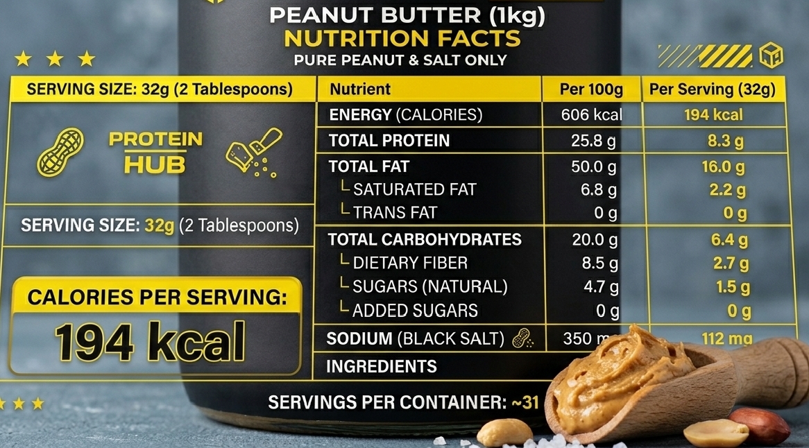 Protein Hub Crunchy Natural Peanut Butter – Keto-Friendly | 1 kg