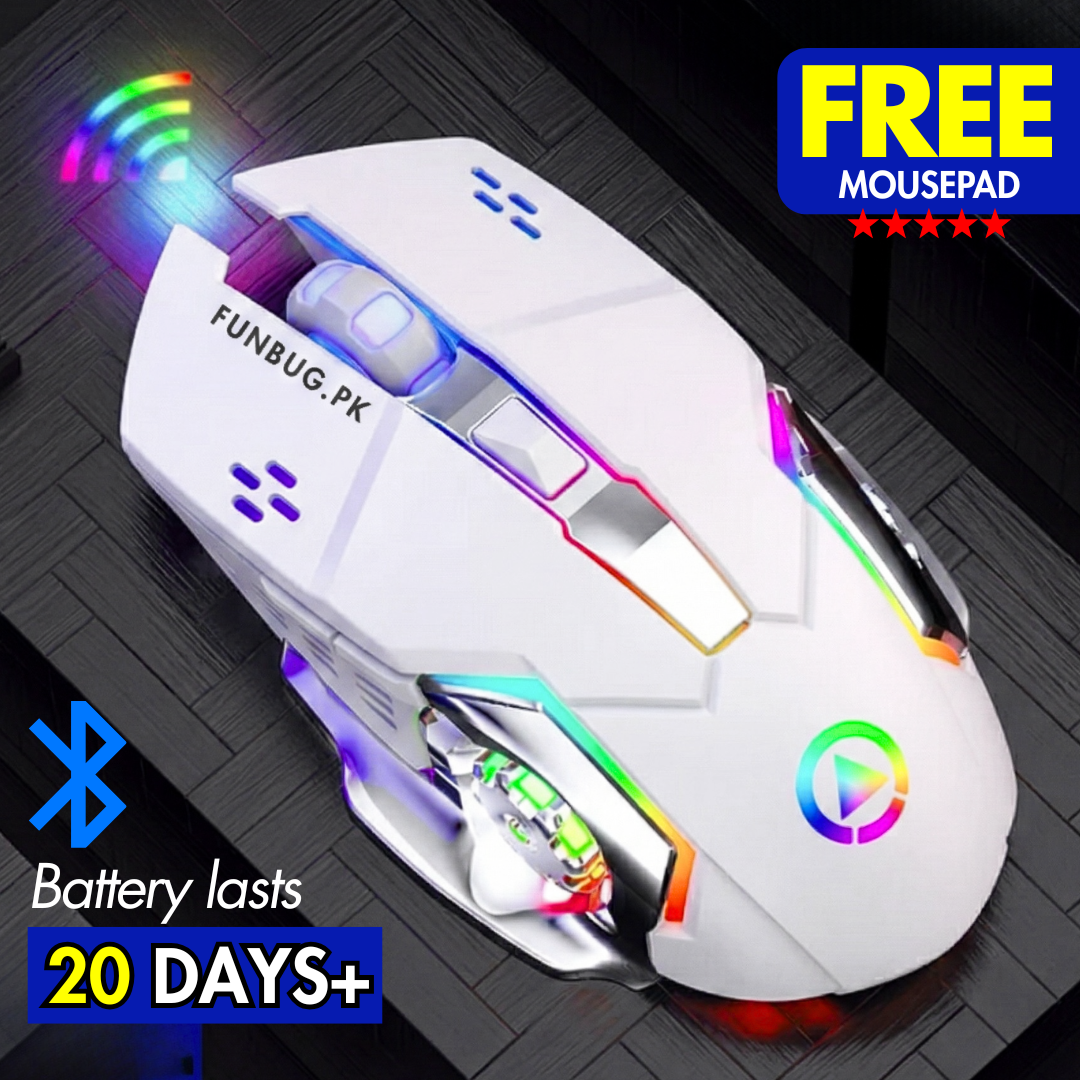 FunBug Wireless Gaming Mouse RGB with 6 Buttons & 3-Levels DPI Control - Breathing LED Light 2.4G Optical Wireless Mouse with MousePad & Side Buttons for Girls PC, Gaming, Laptop, Pubg, Mobile, Pad, OS, Windows - By FunBug
