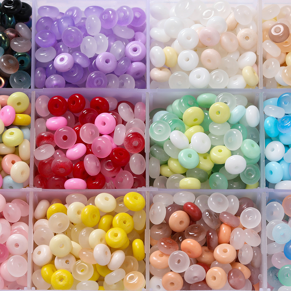 50/100pcs Glass Imitation Jade Beads Flat Round Spacer Beads Mixed Bead for DIY Necklaces Bracelets Jewelry Making Accessories