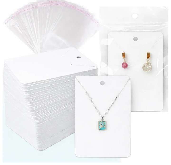 20 Pcs Jewelry Display Cards with Self-Adhesive OPP Bags | Necklace, Earrings & Pendant Packaging Cards | White