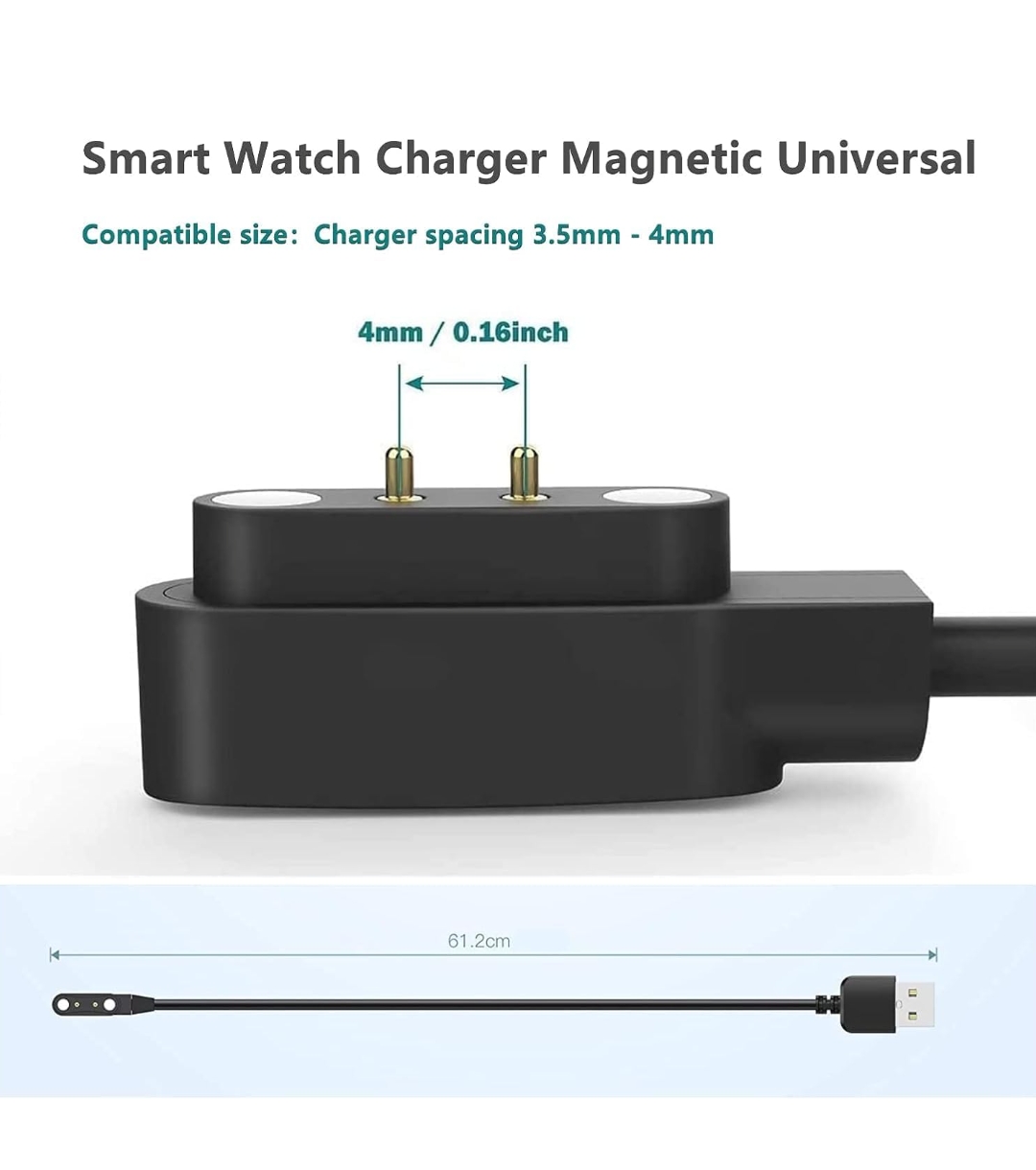 Smart Watch Universal Charger Magnetic 4mm, Smartwatch 2 Pin Magnetic Suction Replacement Charger Cable for da fit Smart Watch, Charging Distance of Watch is Compatible 3.8mm-4.2mm price in Pakistan