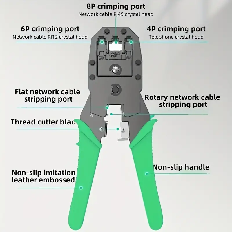 3 in 1 Professional RJ45 Crimper Tool Kit with 10 Cat6 RJ45 Connectors 4P 6P 8P Multifunction Network Cable Crimping Pliers Wire Cutter Wire Stripper Ethernet LAN Cable Crimp Tool for Cat5 Cat5e Cat6 RJ11 RJ12 RJ45 Premium Quality