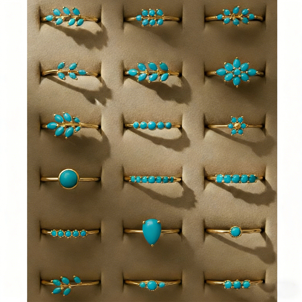 Turquoise Natural Stone Ring 18K Gold Plated Exquisite Finger Rings For Women Wedding Engagement Couple Jewelry Accessories