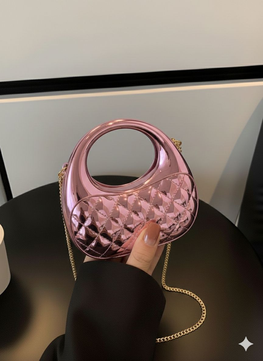 Trendy Acrylic Moon Shaped Base Box Mini Clutch for Girls | Luxury Oval Bow, Heart, Shell, Flower Shape Evening Handbag | Eid Festival, Party, Wedding & Formal Fashion Bag(Perfect Gift For Her)