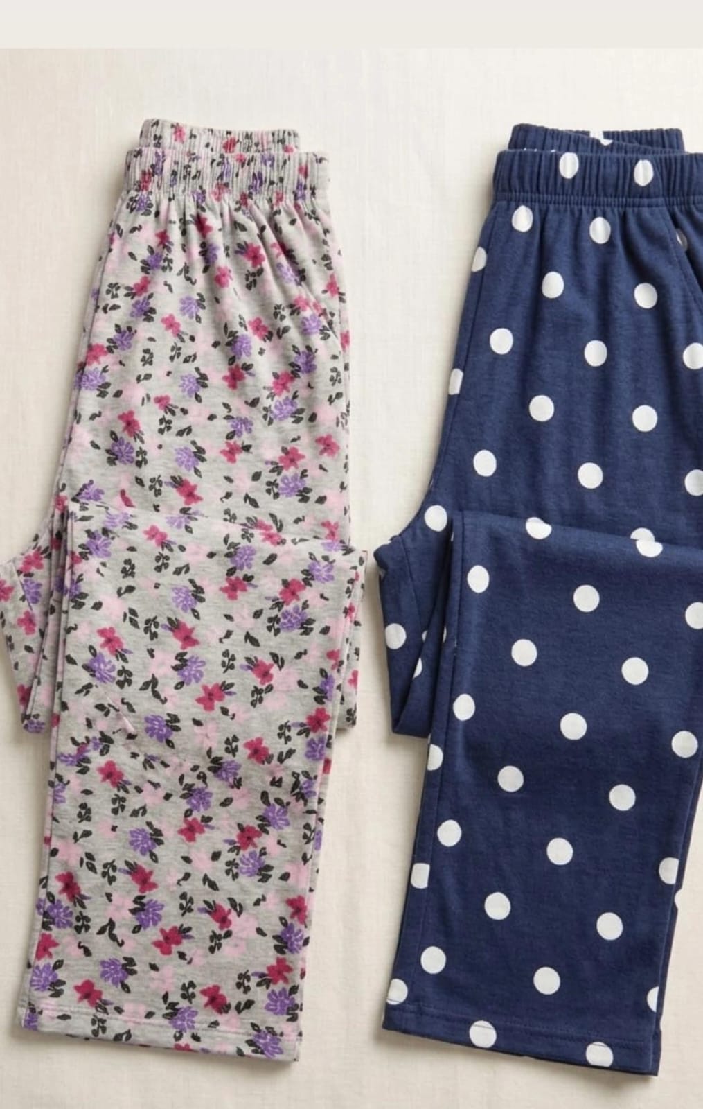 Pack of 2 random colour printed ladies breatheable cotton jersey trousers pajama