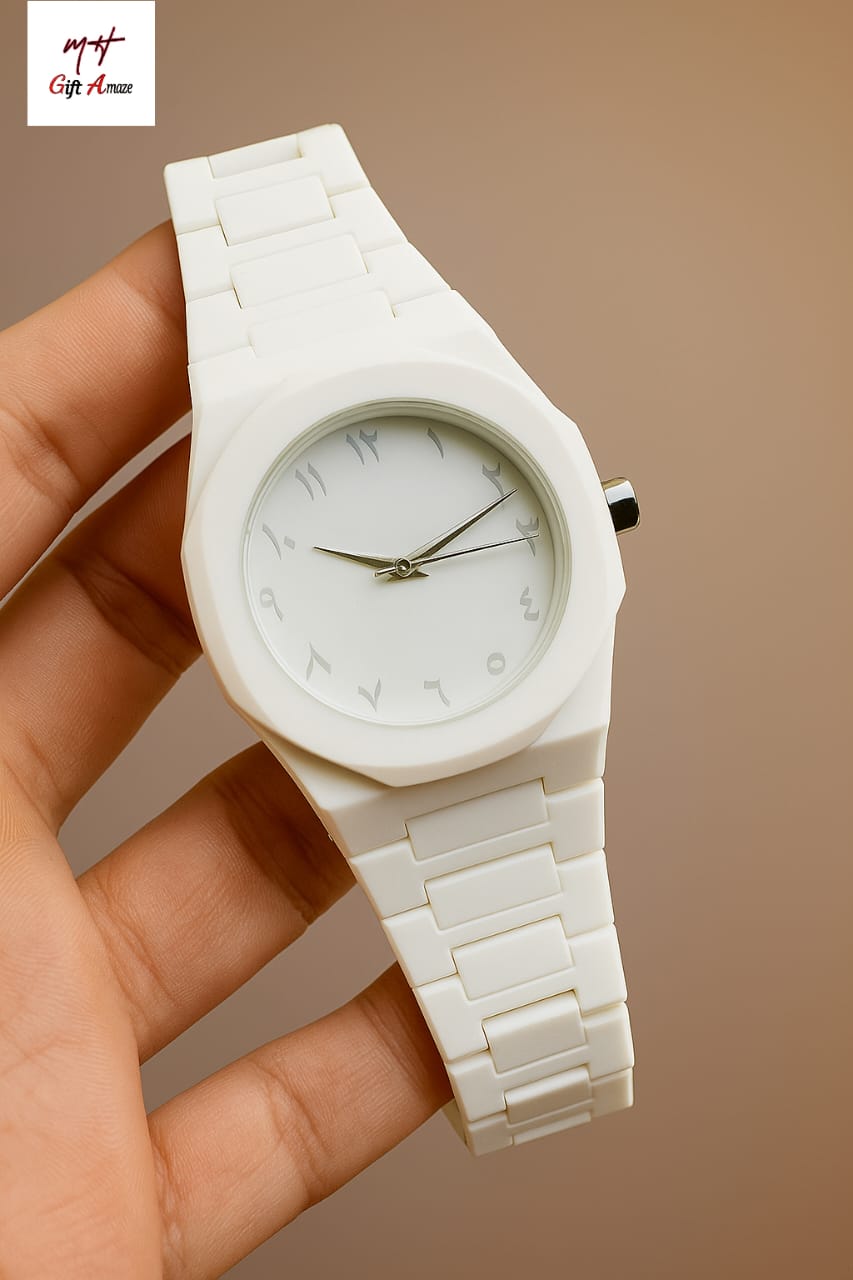 Arabic Aura Watch (Premium Quality) White Men Watch