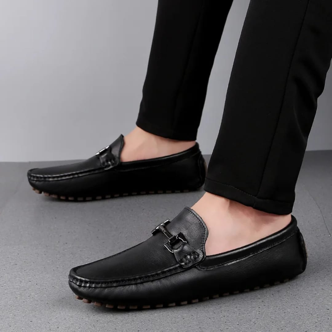 Black Brown Men's Loafer Shoes | Stylish Leather Finish Slip On Shoes | Elegant Party Wedding Office Footwear For Men slip one and Loafer shoes