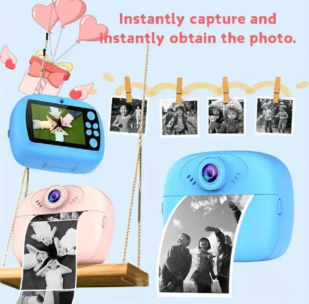 smart Digital Dual Lens instant Print camera For kids 1080 P Vedio Recorder & Selfie Camera With Tharmal Printer Camera 2.4" IPS Screen Mini Portable Camera With Games Best Gift For Gift For Both Girls And Boys ! Children Digital Camera Toys For Kids