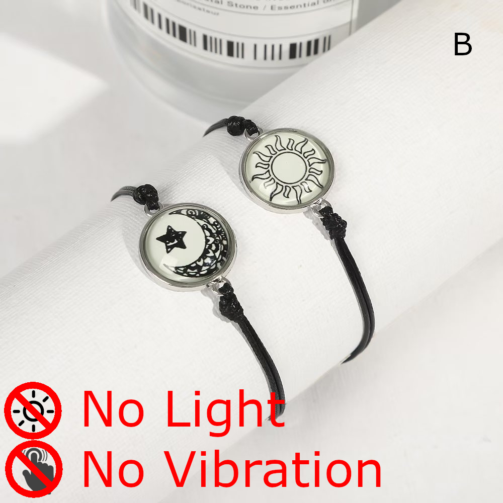 2 Pcs Glow-in-the-Dark Sun & Moon Couple Bracelet Set – Adjustable Unisex Luminous Wristbands for Couples & Friends