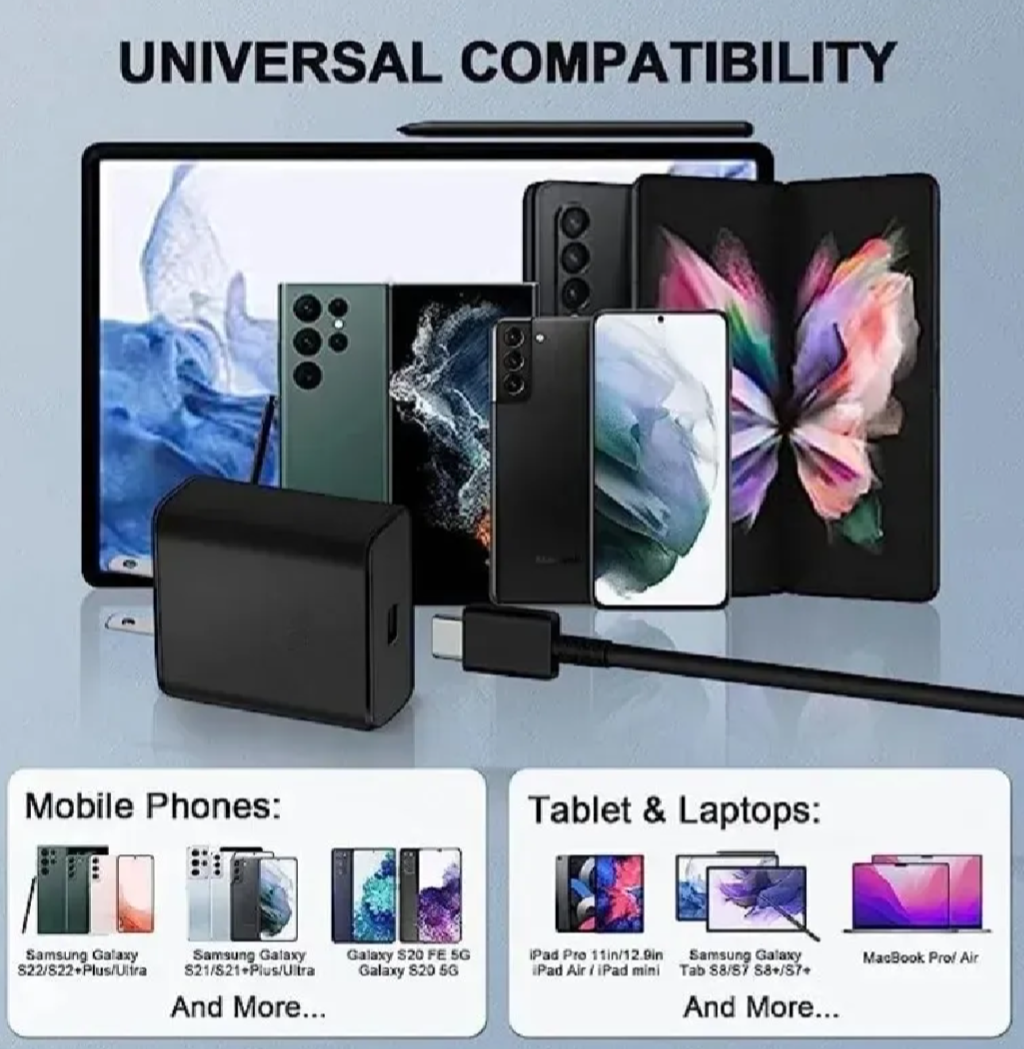 Original 45w PD 2.0 Super Fast Option Adapter With Type-C To Type-C Cable For All Androids Phones_Best For S20,S21,S22 Ultra ,A59, A32, S10, Note10,S8