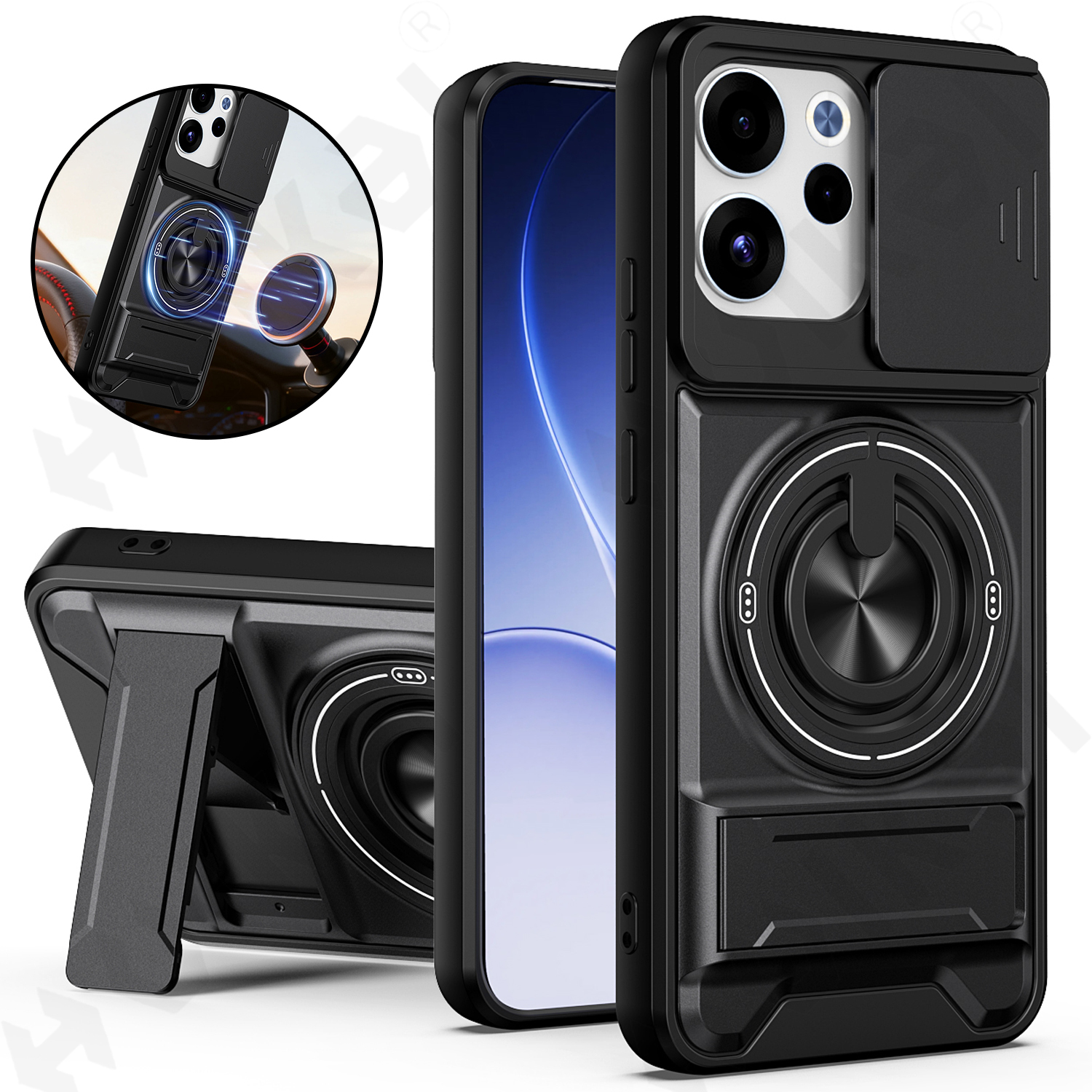 Suitable Case for  Reno 15F 15 Pro 4G 5G Magnetic Car Ring Holder Stands Len Full Mirror Cover Kickstand Cover