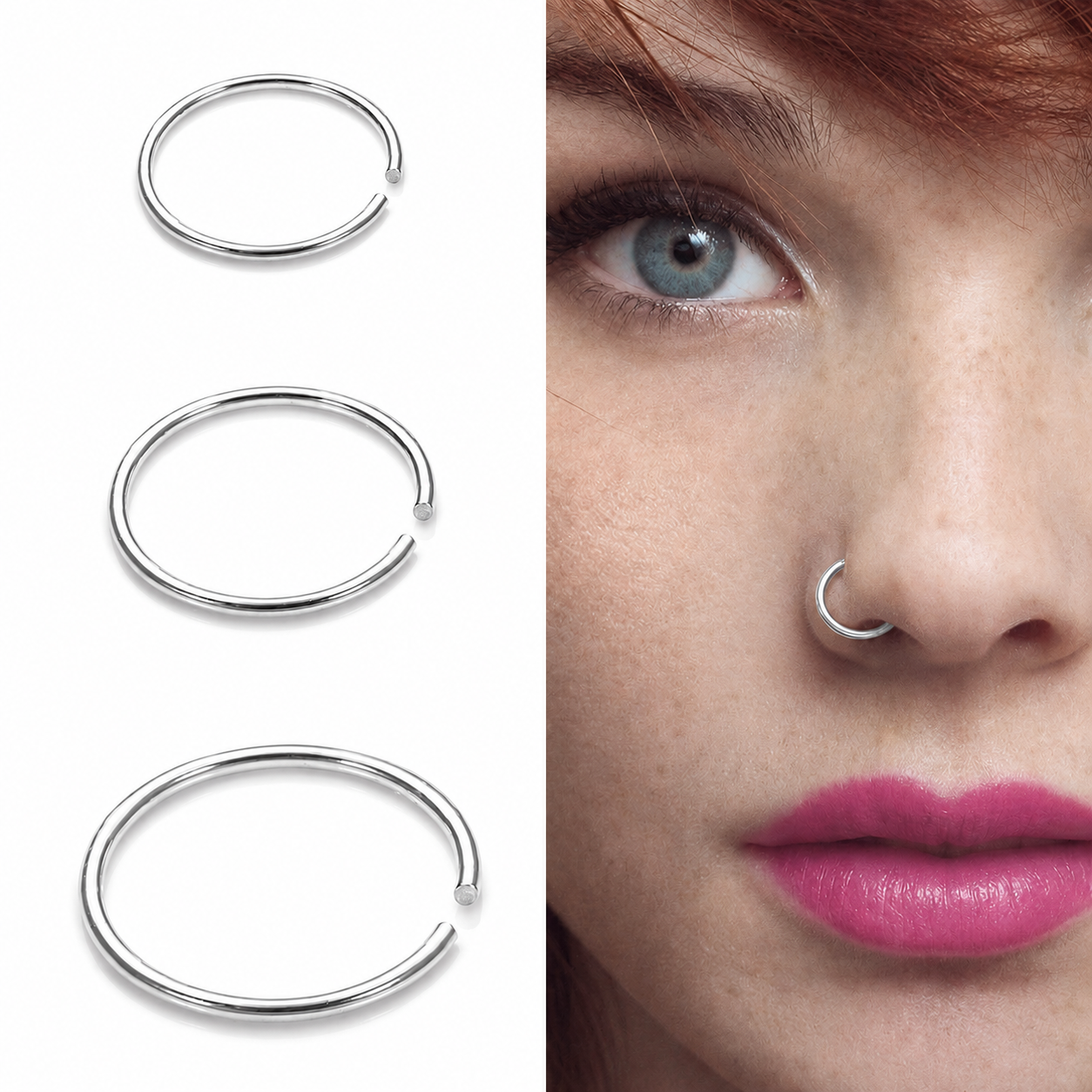 20 Pcs Nose Ring Plain 8mm Nose Pin For Piercing Stainless Steel Nose Stud For Women Girls Daily Casual Party Wear Jewelry