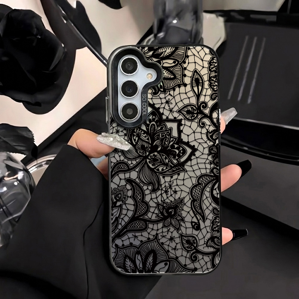 For   S26 Ultra S25 S24 S23 S22 A56 5G A55 A17 A07 A36 A54 A33 A16 A06 A25 A34 A15 Black Lace Hard Shockproof Cover