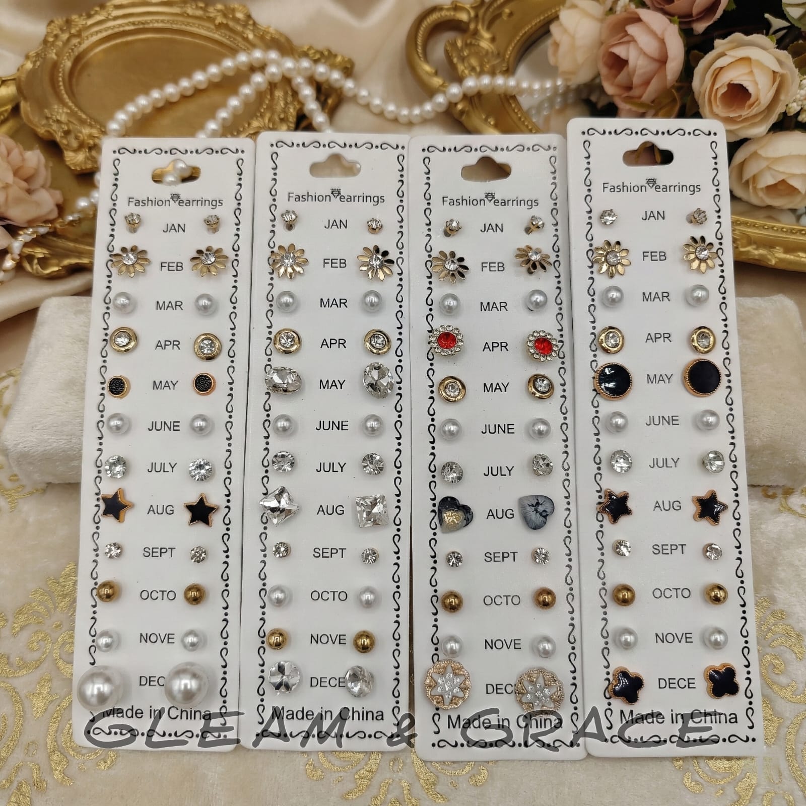 Pack Of 12 - Earrings Tops Fashion Women trendy stylish girls Earring 12 Months of Trendsetting Brilliance Tops - Stud Earrings Fashionable by Gleam&Grace