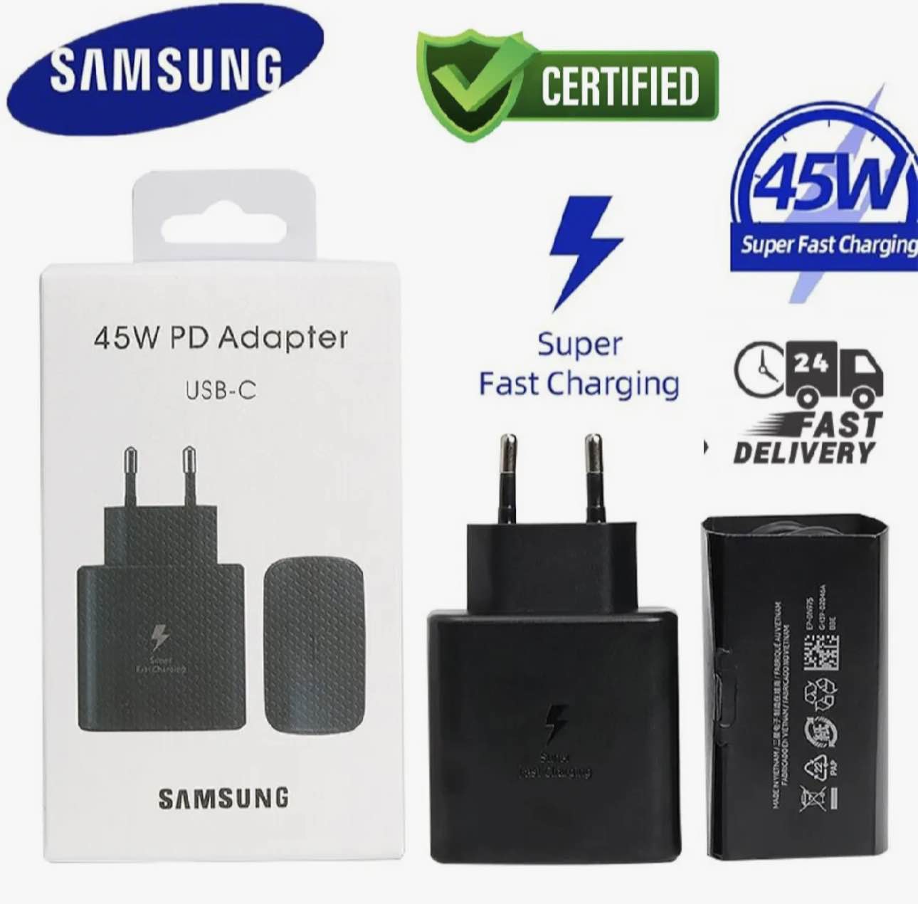 45W PD Power Adapter USB-C Port with USB Type-C to C Cable (5A/1.8m)