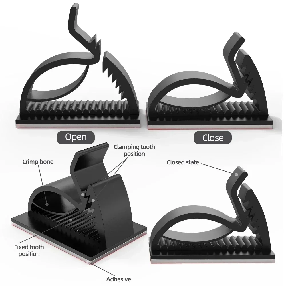 50/20/10PCS Self Adhesive Cable Management Organizer Clips Adjustable Desk Tidy Wire Cord Fixer Fastener Clips For Home Office