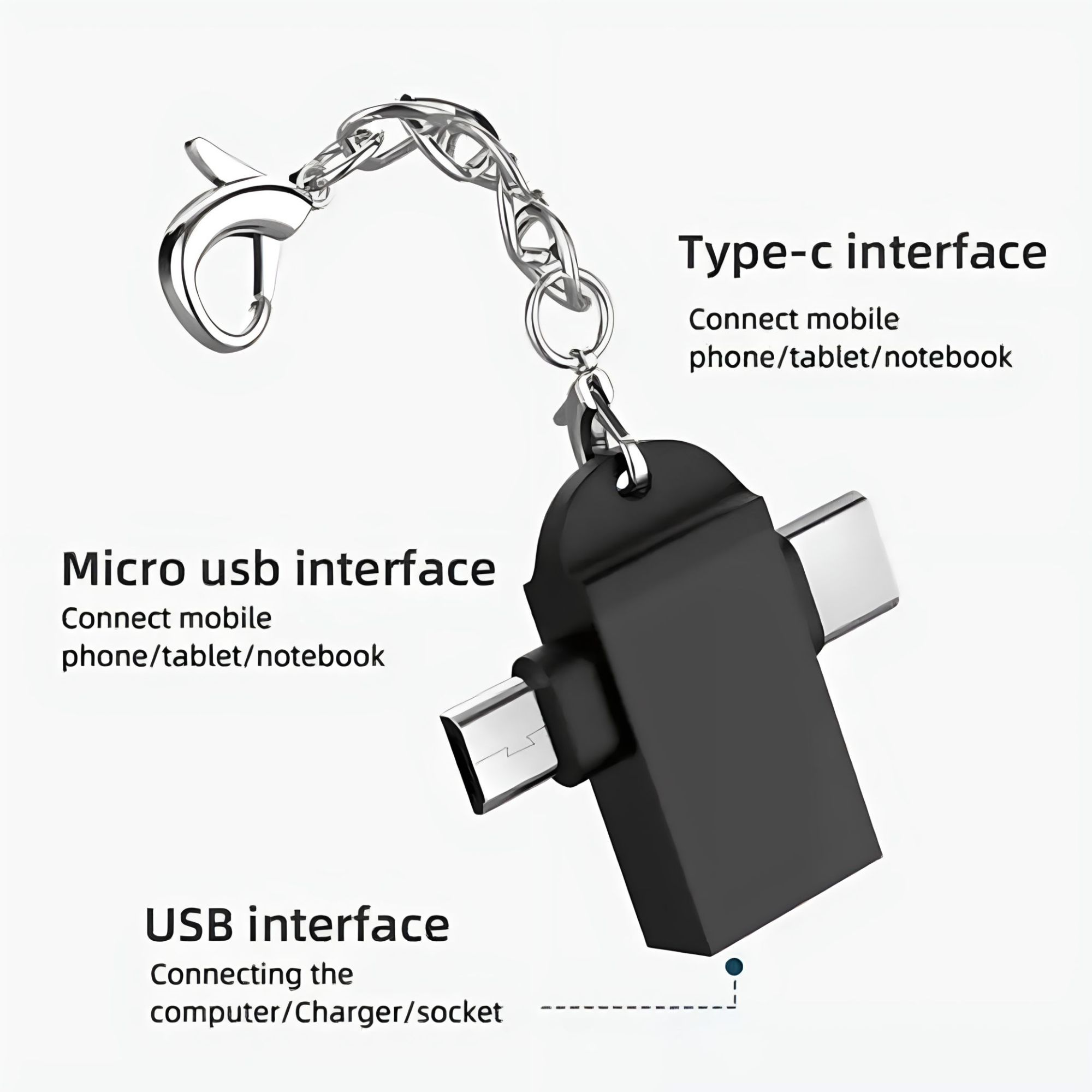 OTG 2 In 1 Type-C Micro USB 3.0 OTG Adapter Connector Converter for  Android Phones Tablet U Disk Card Reader USB with Key Chain