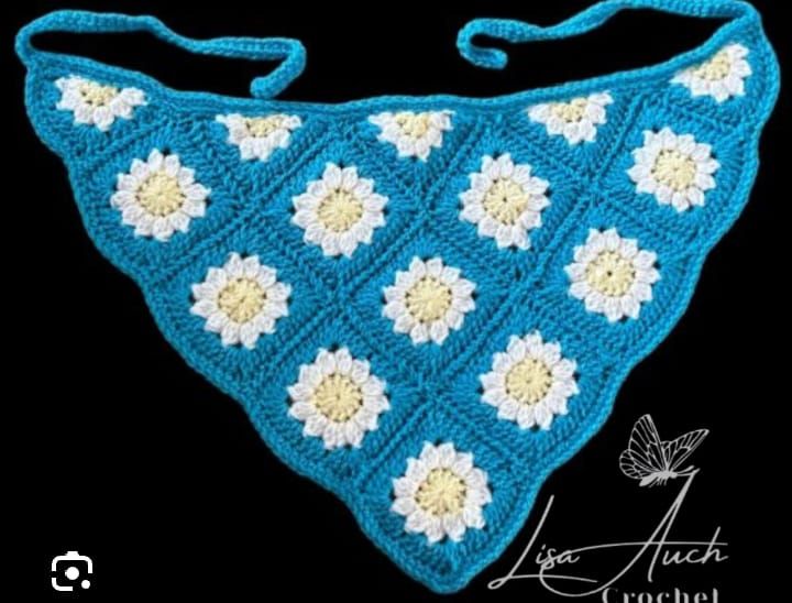 Handmade Crochet Bandana Head Scarf Boho Hair Accessory