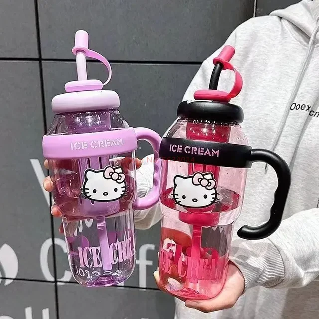 1300ML Water Cup Hello Kitty  Anime Straw Cup Cartoon Cute Large Capacity Outdoor Activities Portable Tea Separation