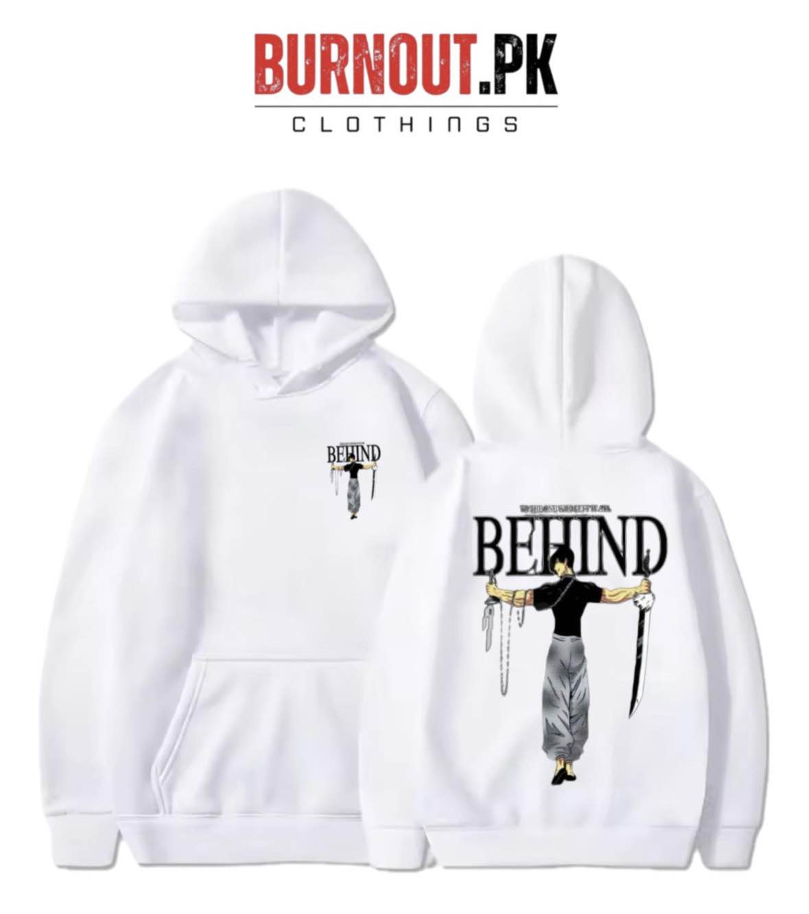 BURNOUT.PK NEW TRENDY WINTER COLLECTION PREMIUM QUALITY FRONT BACK BEHIND PRINTED HOODIES FOR MENS + WOMENS AND BOYS